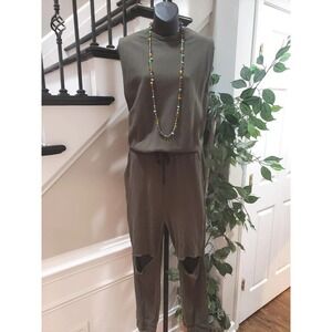 Nude Women's Green Solid Cotton Sleeveless Back Zip Cut Out Knee Jumpsuit Size L